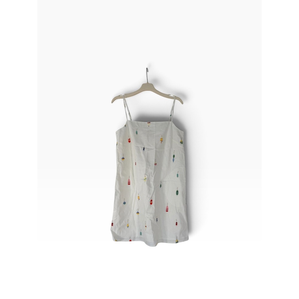 Loft White Nautical Buoy Printed Linen Blend Mini Dress Cami Straps 40896762